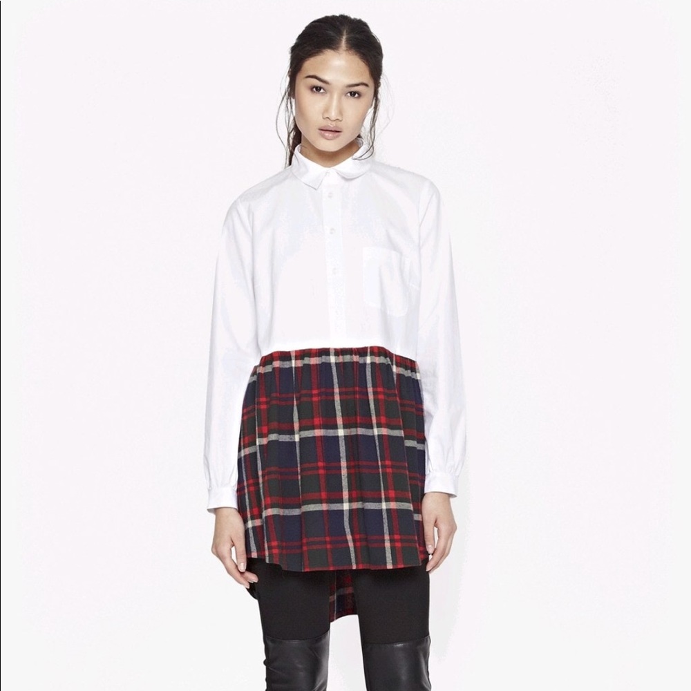 NWT French Connection Button-Up Plaid Shirt Dress
